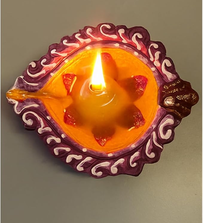 4 x Decorative Clay Diya with Traditional Floral Design and Sparkling Stone Work