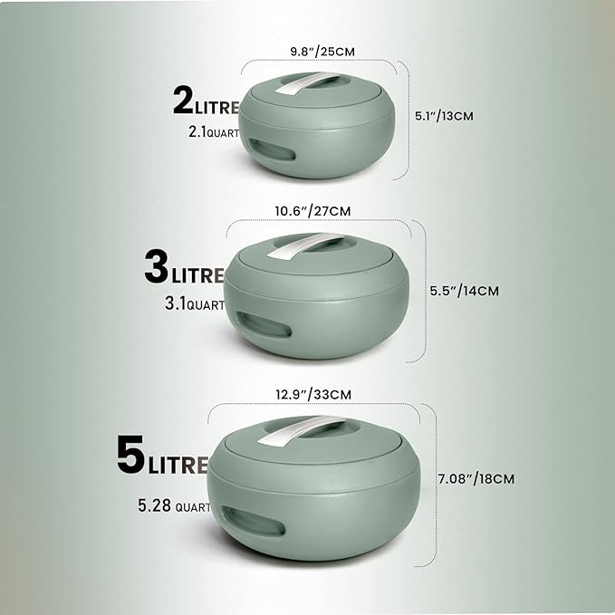 3 x Insulated Casserole Dishes Stainless Steel 2L, 3L, 5L – Keep Food Warm & Fresh