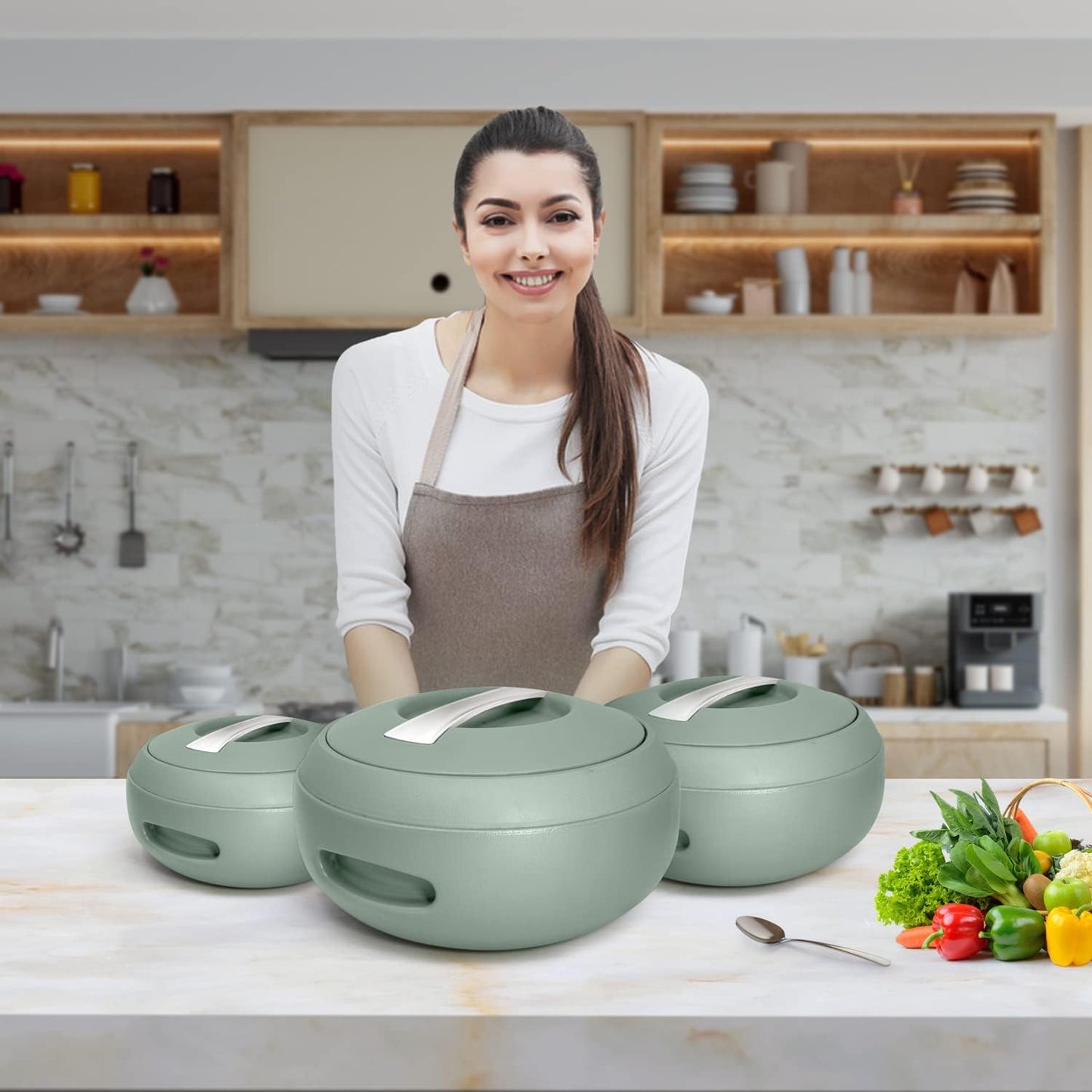 3 x Insulated Casserole Dishes Stainless Steel 2L, 3L, 5L – Keep Food Warm & Fresh