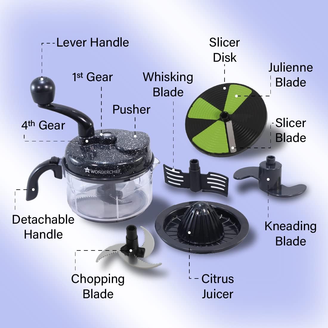 Wonder Chef Turbo Chopper, Food Processor, Plastic, Black