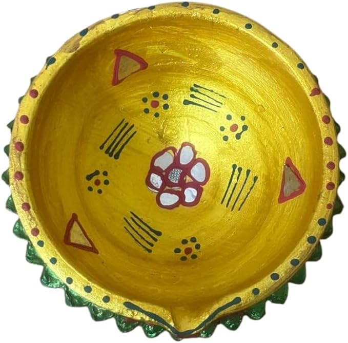 Single Clay Diya for Diwali Festival – Handmade Golden Painted Earthen Oil Lamp