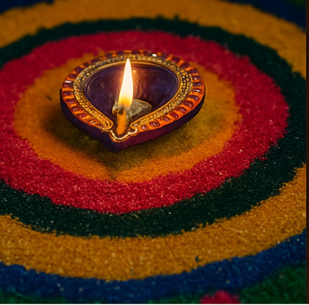 4 x Handcrafted Diwali Diyas Clay Oil Lamps with Stone Centre