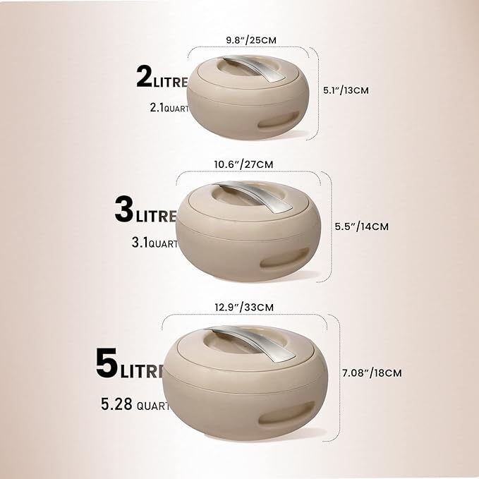 3 x Insulated Casserole Dishes Stainless Steel 2L, 3L, 5L – Keep Food Warm & Fresh