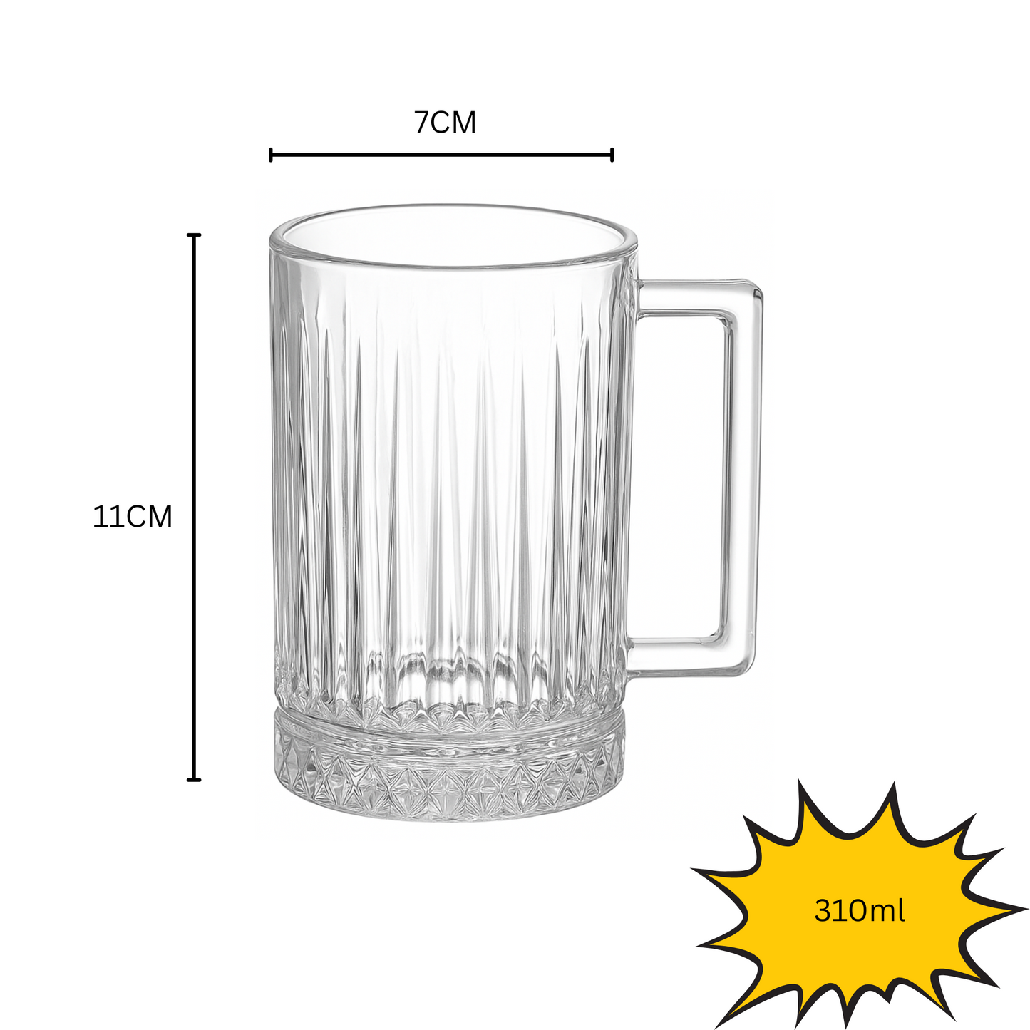 6 x Glass Tea Coffee Mugs Transparent 310ml Hot & Cold Drinks