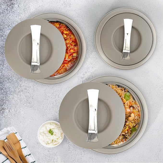 3 x Insulated Casserole Dishes Stainless Steel 2L, 3L, 5L – Keep Food Warm & Fresh