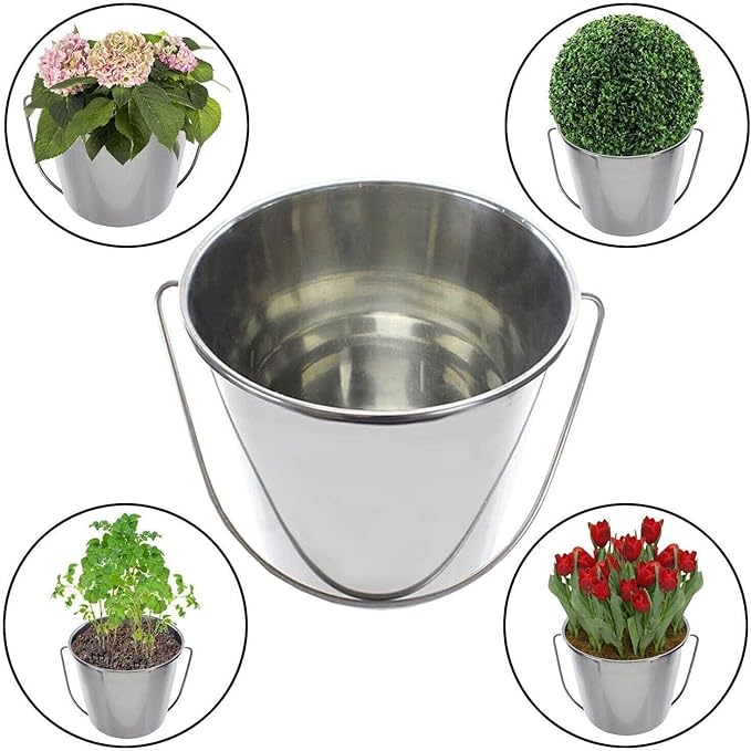 12L Large Stainless Steel Utility Bucket with Handle – Heavy-Duty Metal Pail for Farm, Cleaning, Brewing, Food Prep, Storage, Kitchen & Outdoor Use