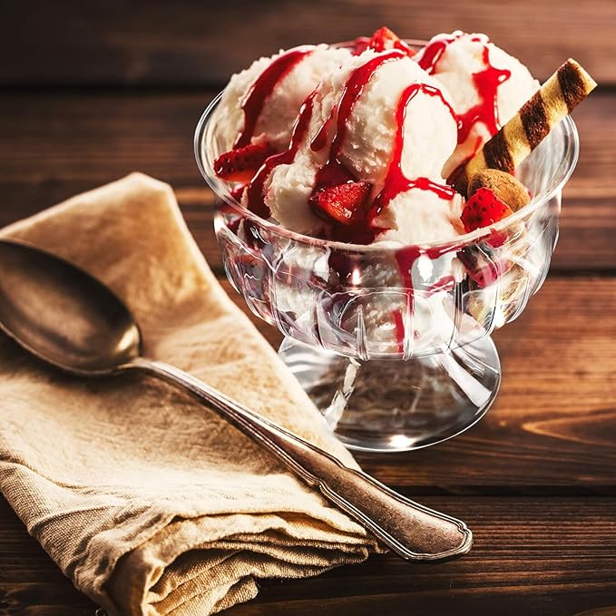 6 x Plastic Dessert Bowls – Clear Reusable Trifle Bowls, Ice Cream Cups, Sundae Dishes