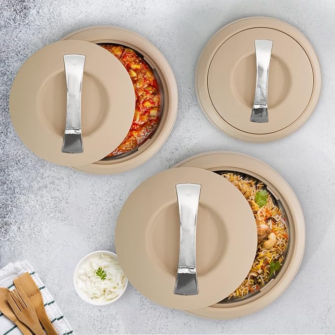 3 x Insulated Casserole Dishes Stainless Steel 2L, 3L, 5L – Keep Food Warm & Fresh