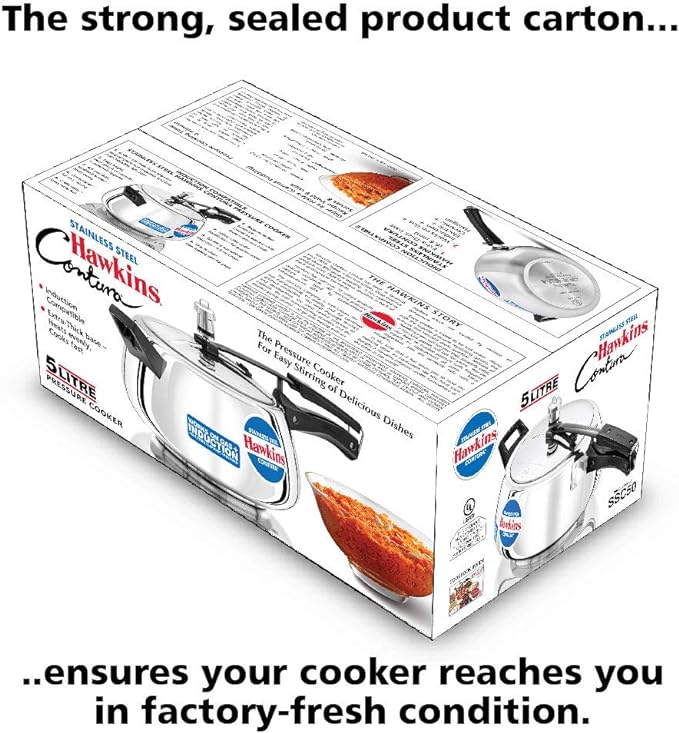 Hawkins Contura, Stainless Steel, Rounded sides, Pressure Cooker - 5 Litre