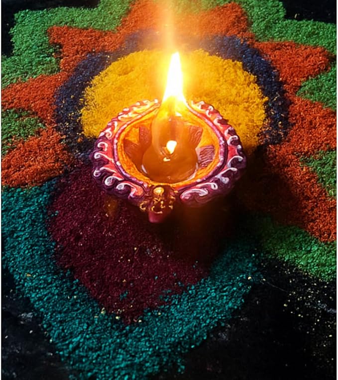 4 x Decorative Clay Diya with Traditional Floral Design and Sparkling Stone Work