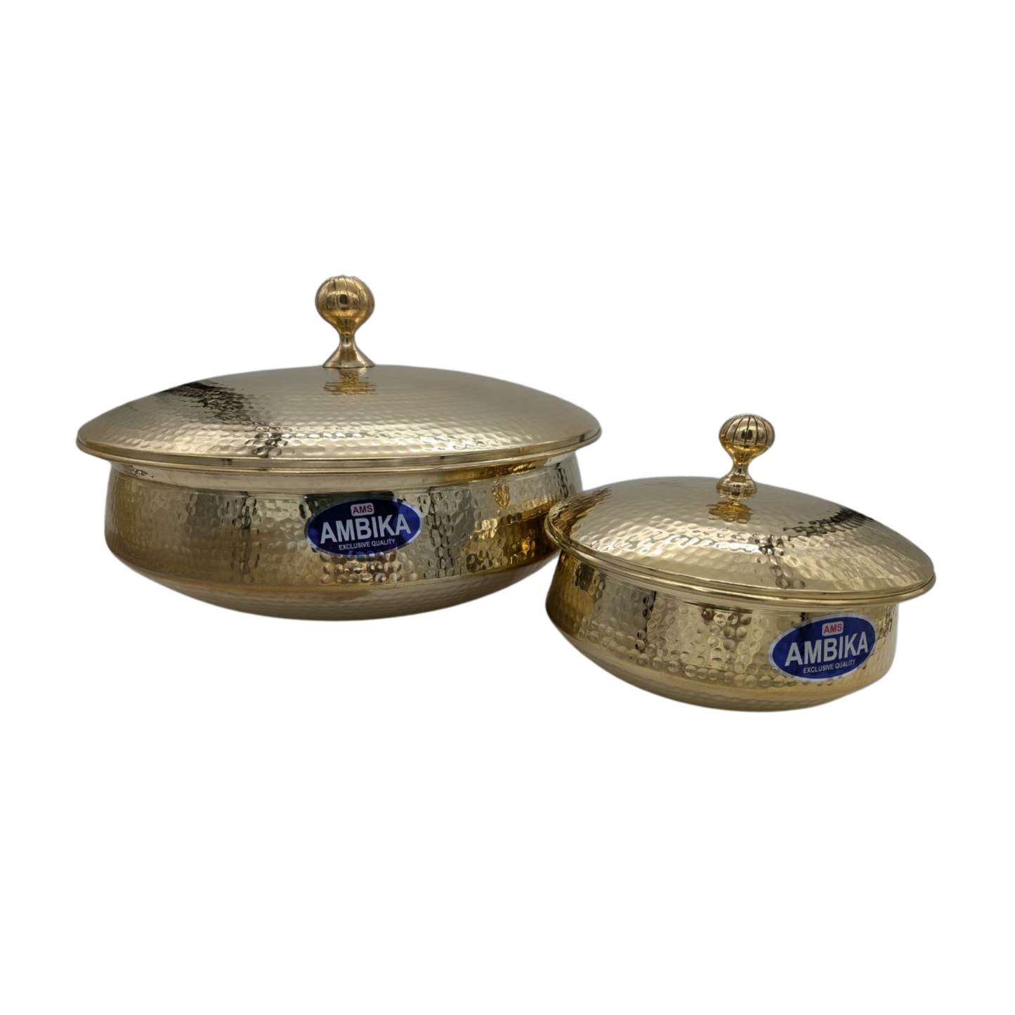 Ambika Hammered Brass Pot with Lid – Kalhi Coated, 2 Sizes Available
