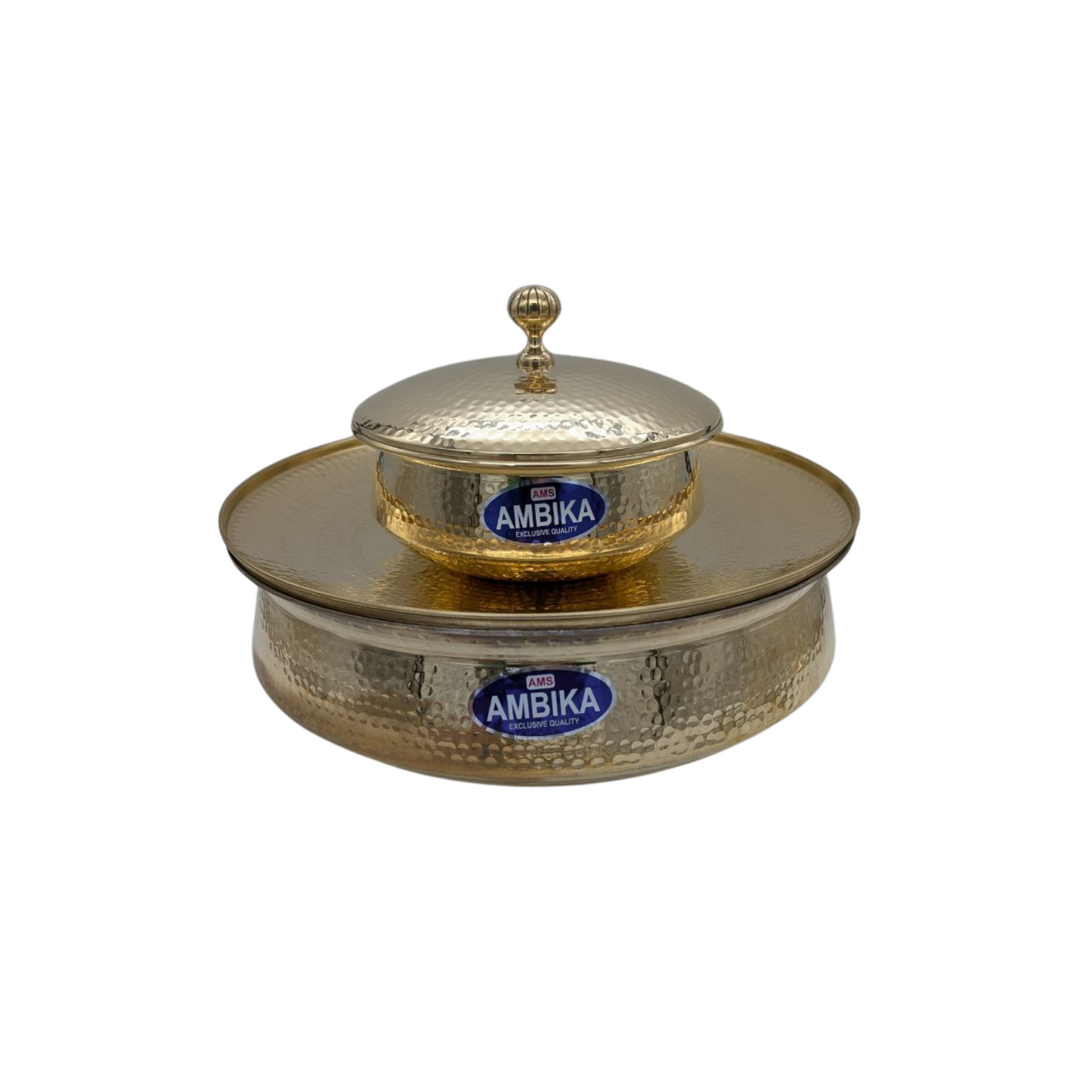 Ambika Hammered Brass Pot with Lid – Kalhi Coated, 2 Sizes Available