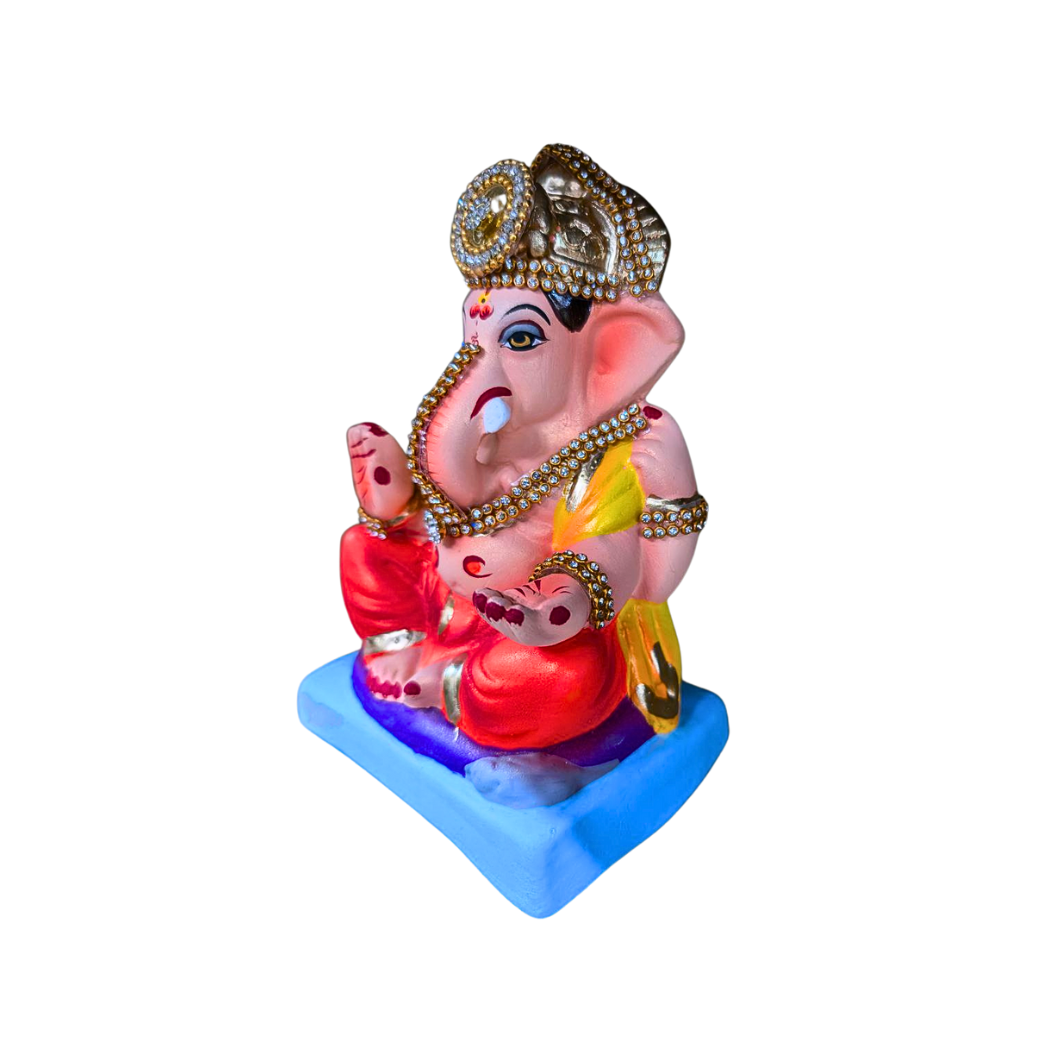 Handmade Colorful Clay Ganpati Idol with Stone Studded Detailing - Available in 3 Sizes