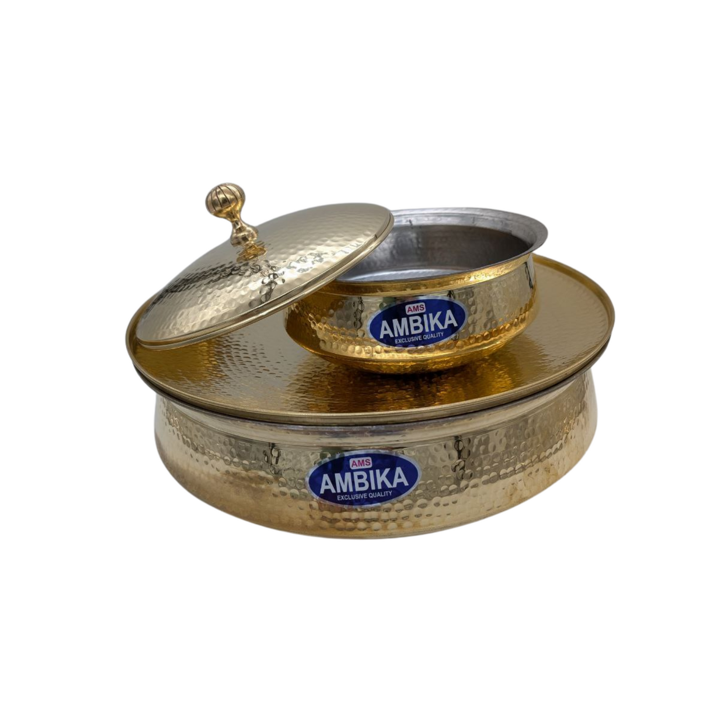 Ambika Hammered Brass Pot with Lid – Kalhi Coated, 2 Sizes Available