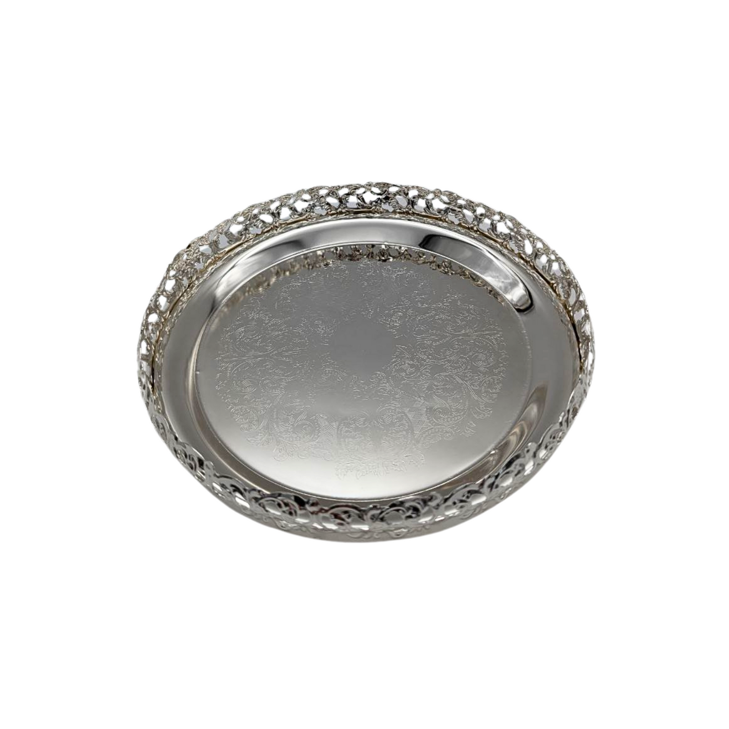 Pandan Silver Chrome Tray - Round 23cm Serving Tray - 3 Different Designs