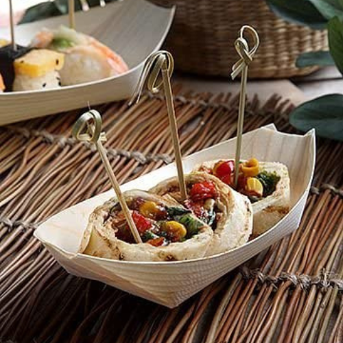 Papstar Disposable Wooden Boat Plates/Bowls - 50 Pack, 16.5 x 8.5 cm