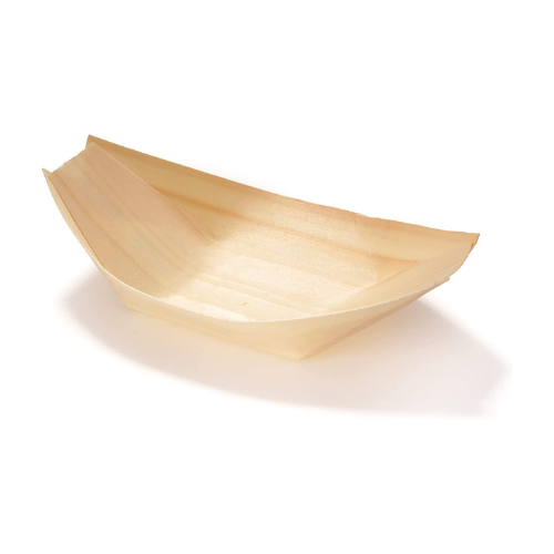 Papstar Disposable Wooden Boat Plates/Bowls - 50 Pack, 16.5 x 8.5 cm