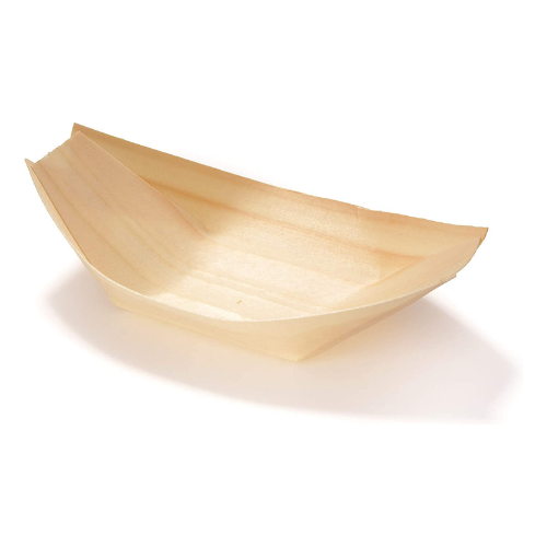 Papstar Disposable Wooden Boat Plates/Bowls - 50 Pack, 19 x 10 cm