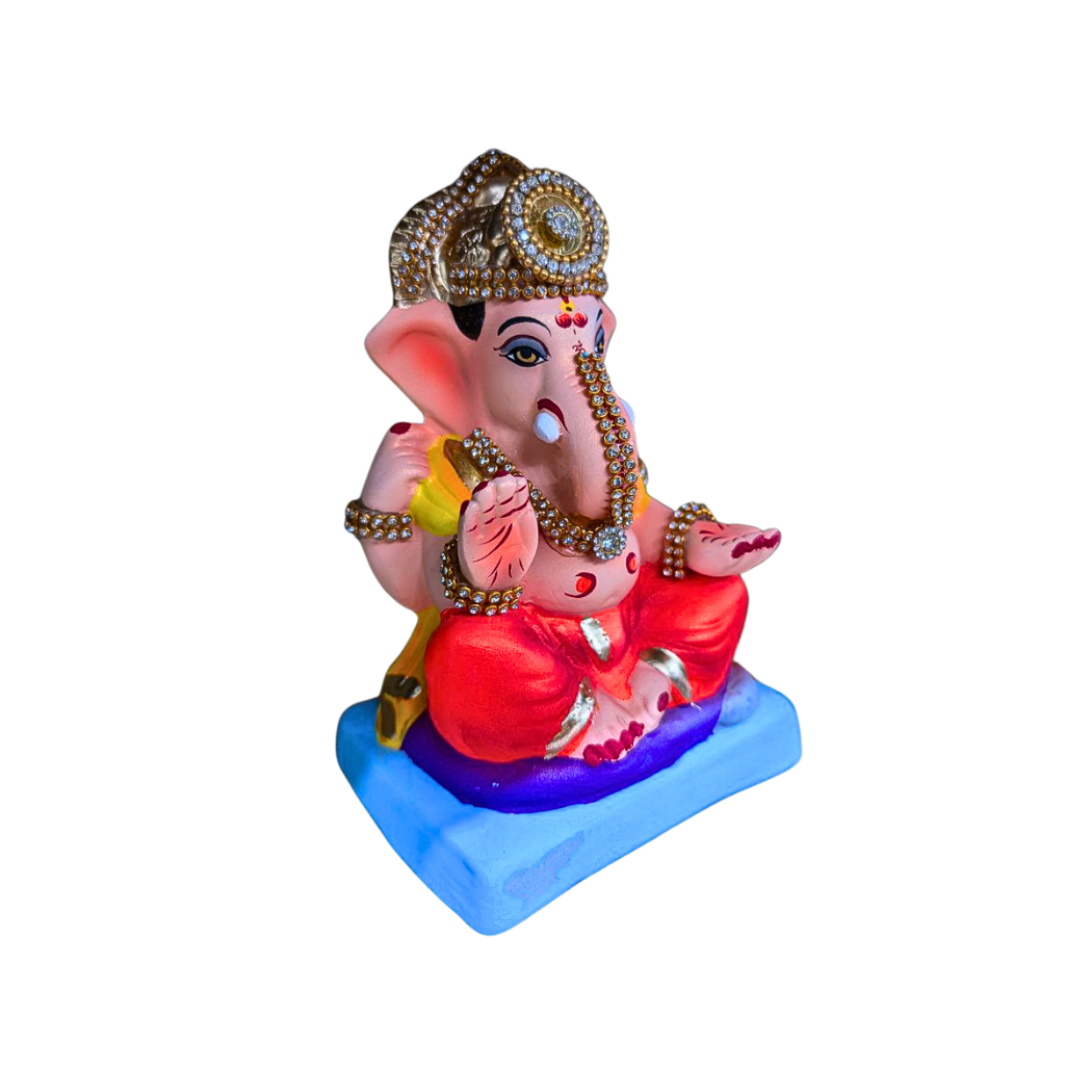 Handmade Colorful Clay Ganpati Idol with Stone Studded Detailing - Available in 3 Sizes