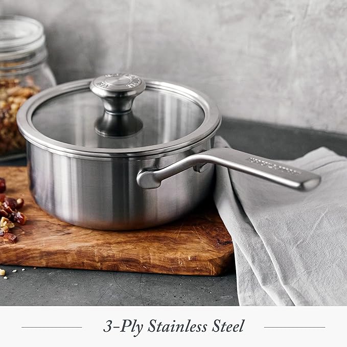 Merten & Storck Tri-Ply Stainless Steel 18cm/ 2 Litre Saucepan with Glass Lid