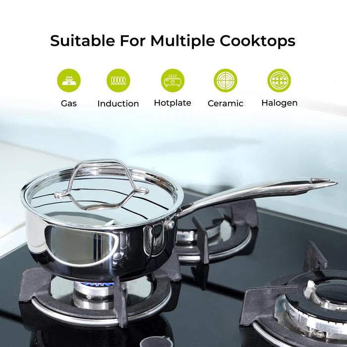 Triply Stainless Steel Milk Pan Saucepan with Lid - 18cm