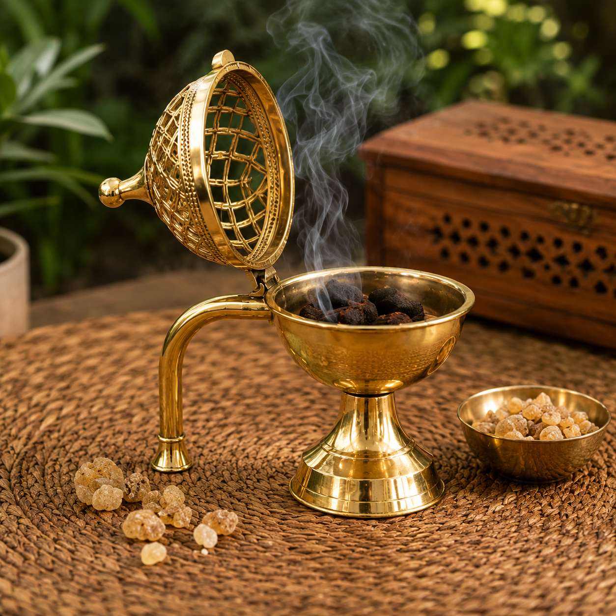 Brass Dhuna Loban Burner with Handle 19x16cm Dhoop Dani for Puja Hawan Worship