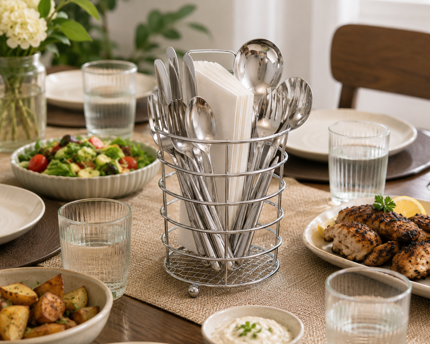 Chrome Cutlery Drainer Rack Spoon Fork Storage Basket Dining Table Café 21x12cm