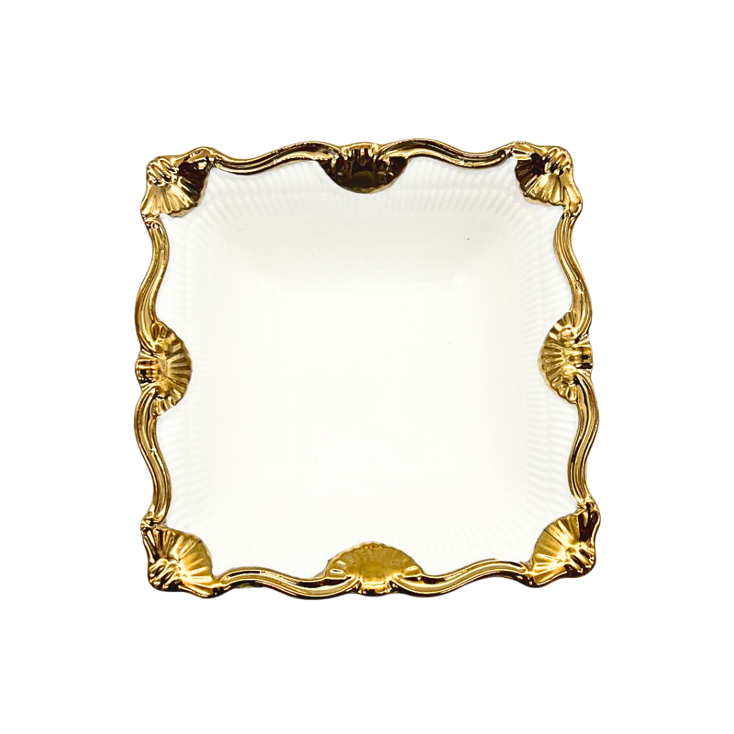 Medieval-Style Small White Crockery Bowl with Gold-Rimmed Edge, 13 cm