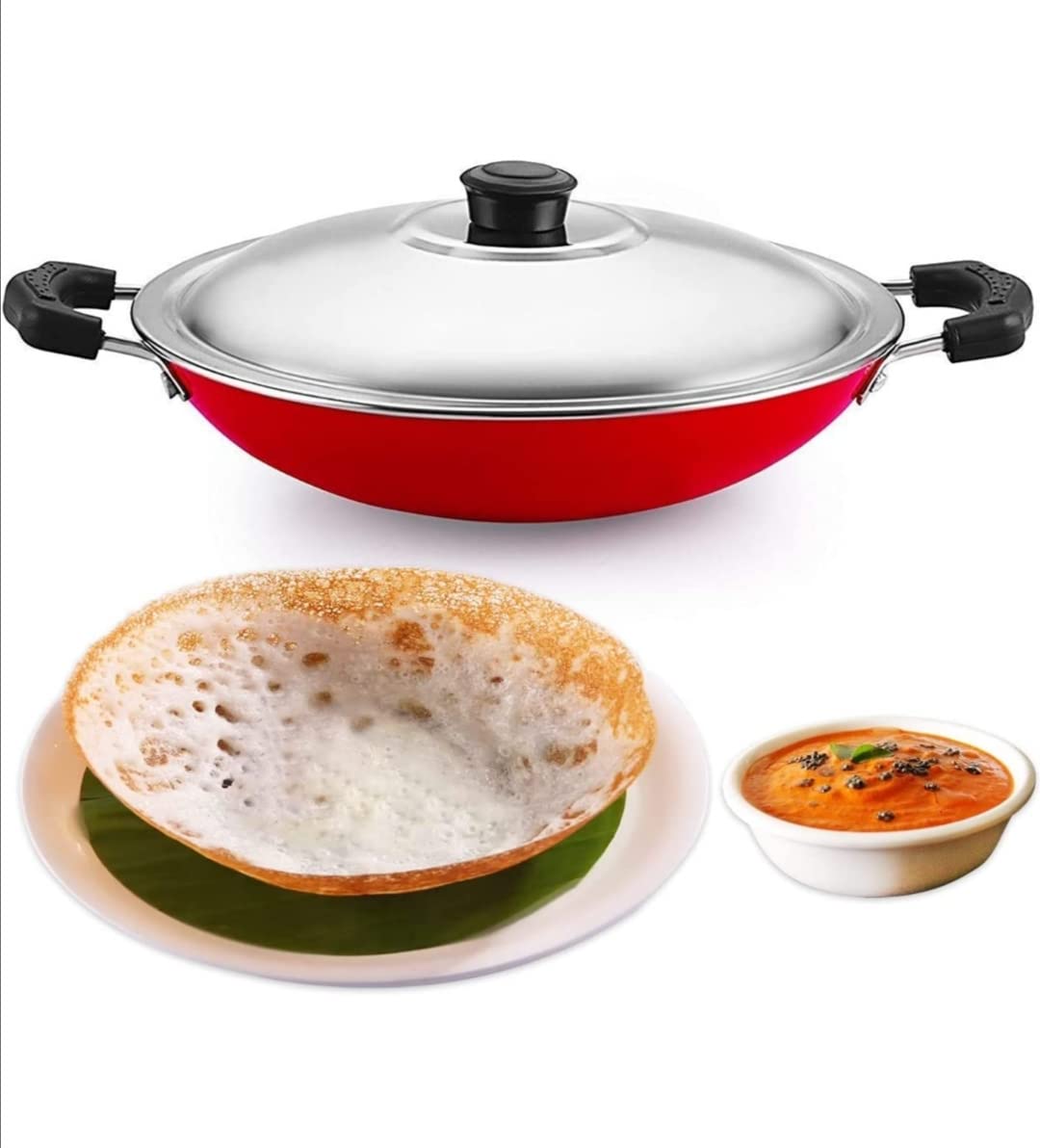 C&S Homestore Non Stick Appam Pan with Lid | Durable Cookware for Appam, Curries, & Frying Dosa.