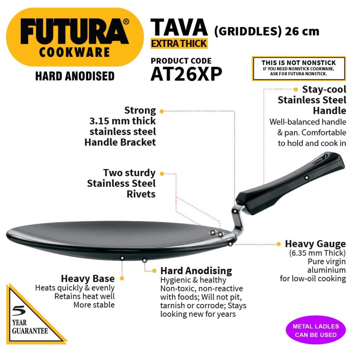 Futura Hard Anodised Concave Tava Griddle – 10-Inch