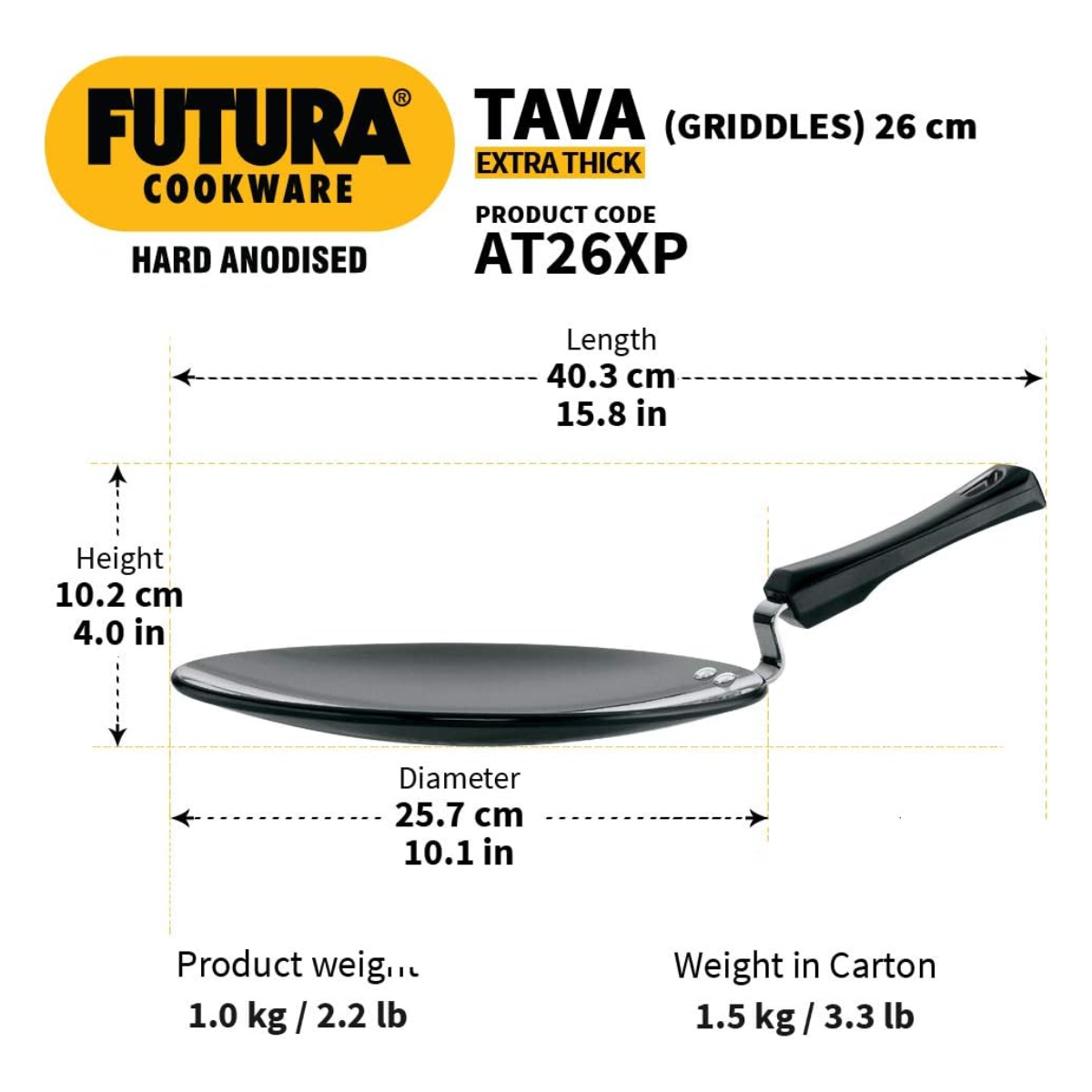 Futura Hard Anodised Concave Tava Griddle – 10-Inch