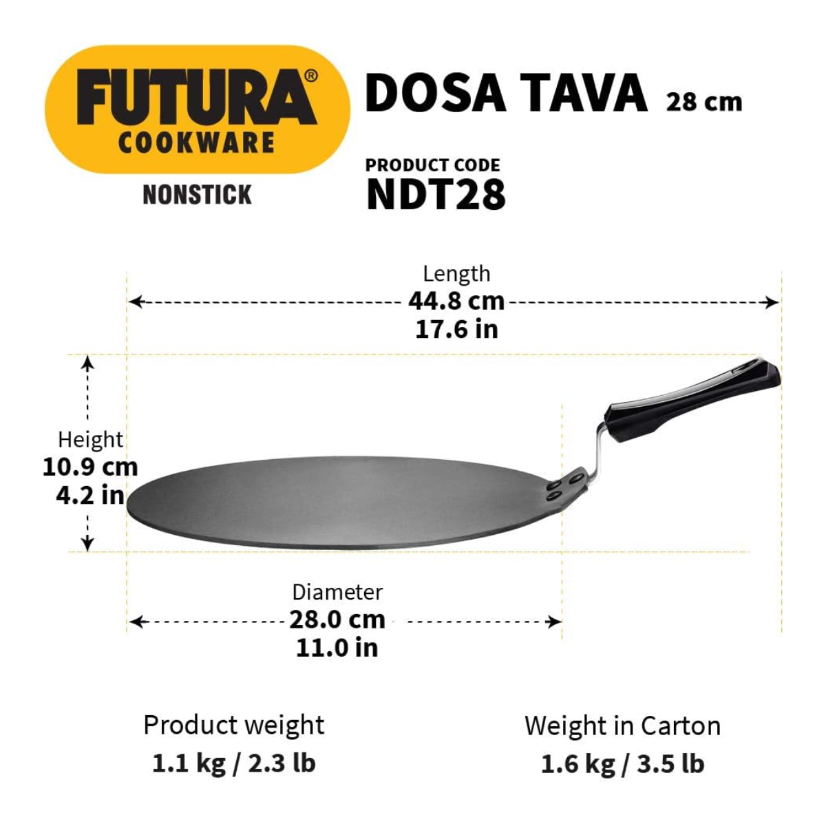 Hawkins Futura Non-Stick Flat Dosa Tava Griddle – 28 cm