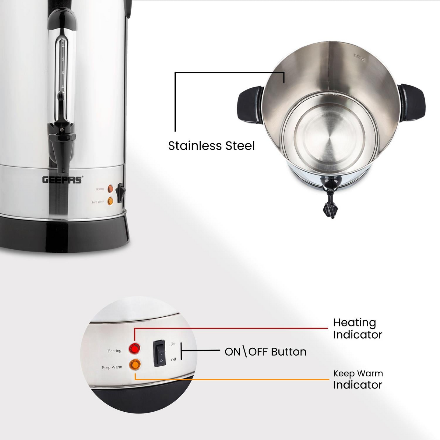 Geepas 10L Stainless Steel Electric Tea Urn and Water Boiler