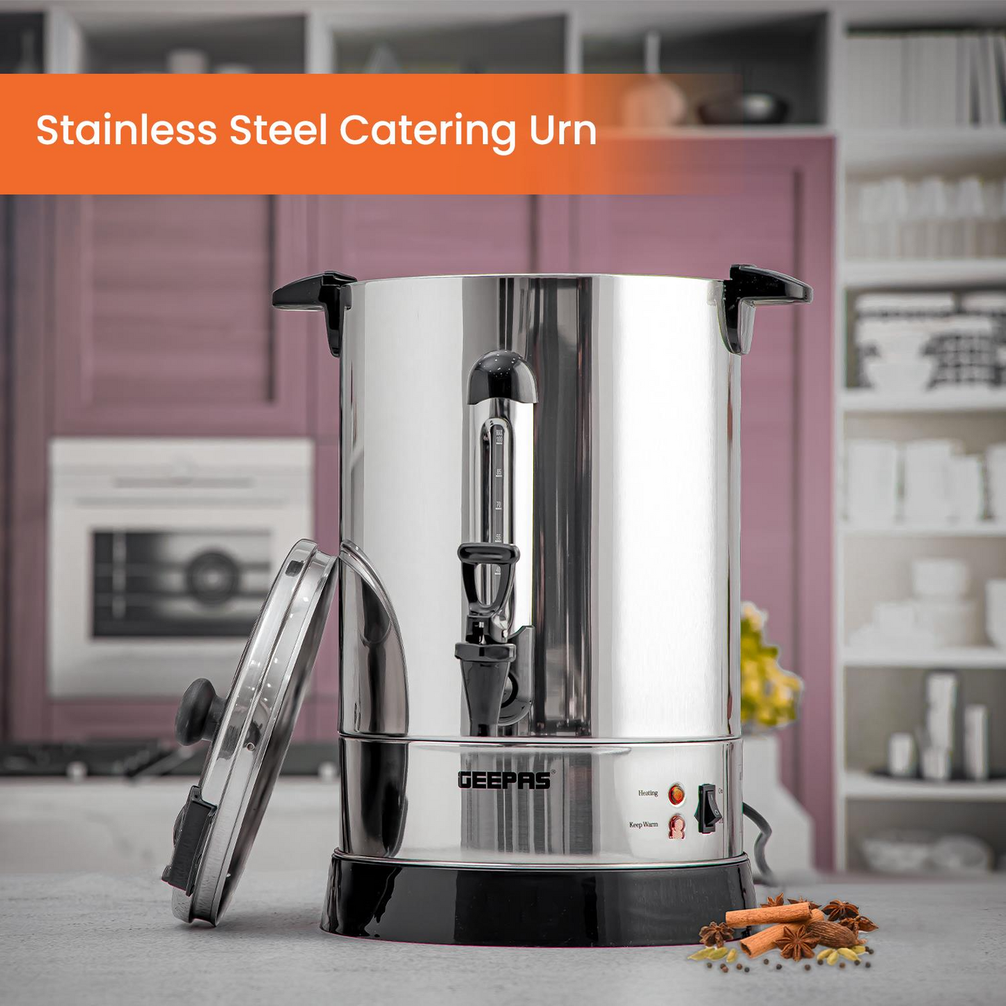 Geepas 10L Stainless Steel Electric Tea Urn and Water Boiler
