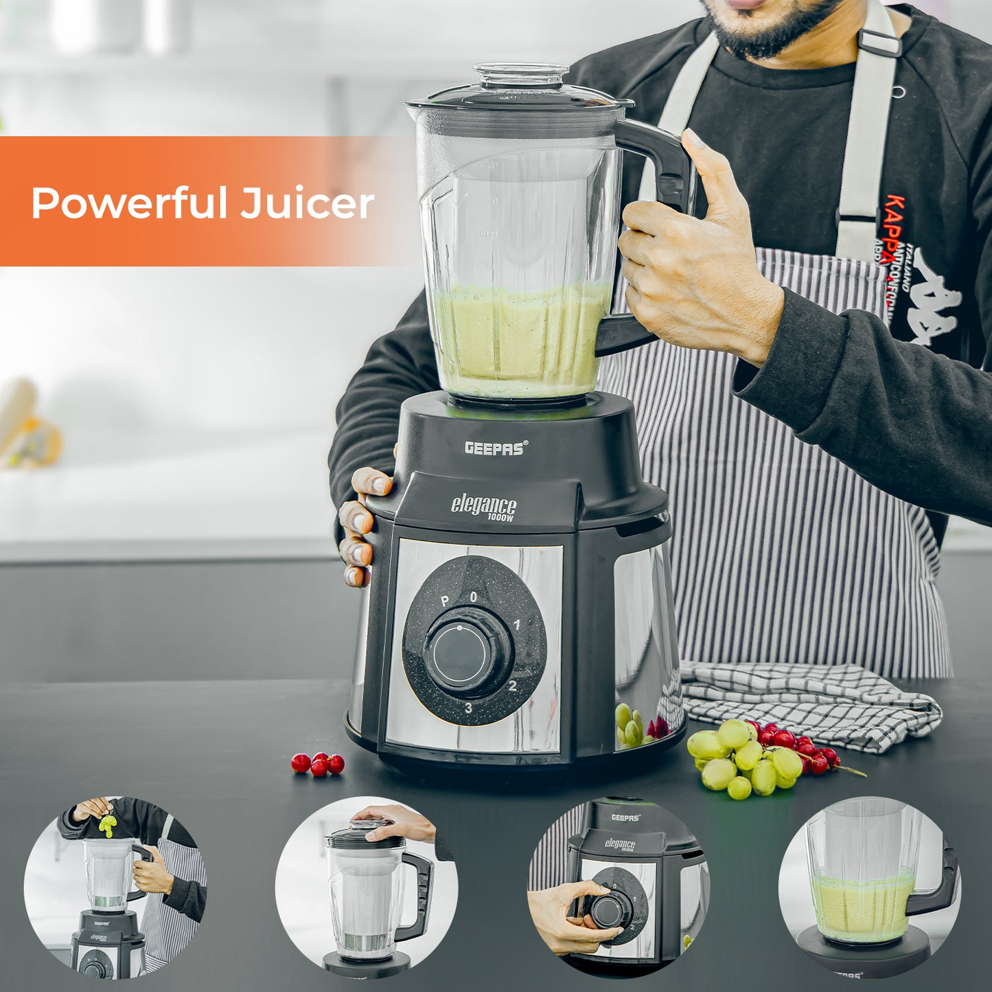 Geepas 5-in-1 Elegance Wet and Dry Indian Mixer Grinder - 1000W