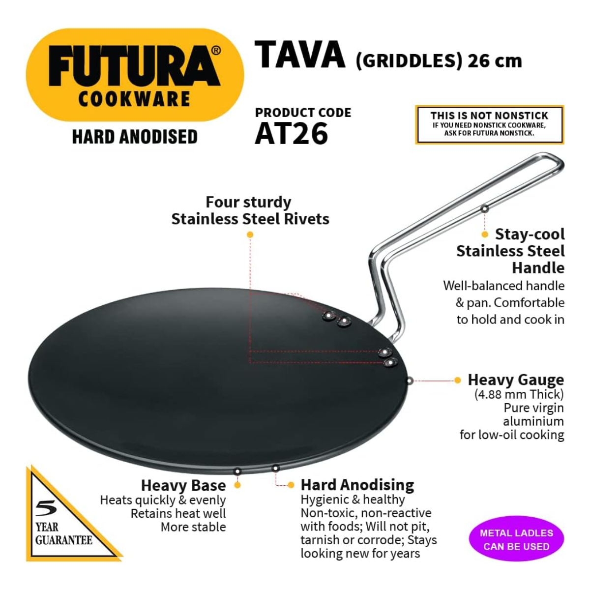 Hawkins Futura Hard Anodised Concave Tava Griddle – 10-Inch (26 cm)