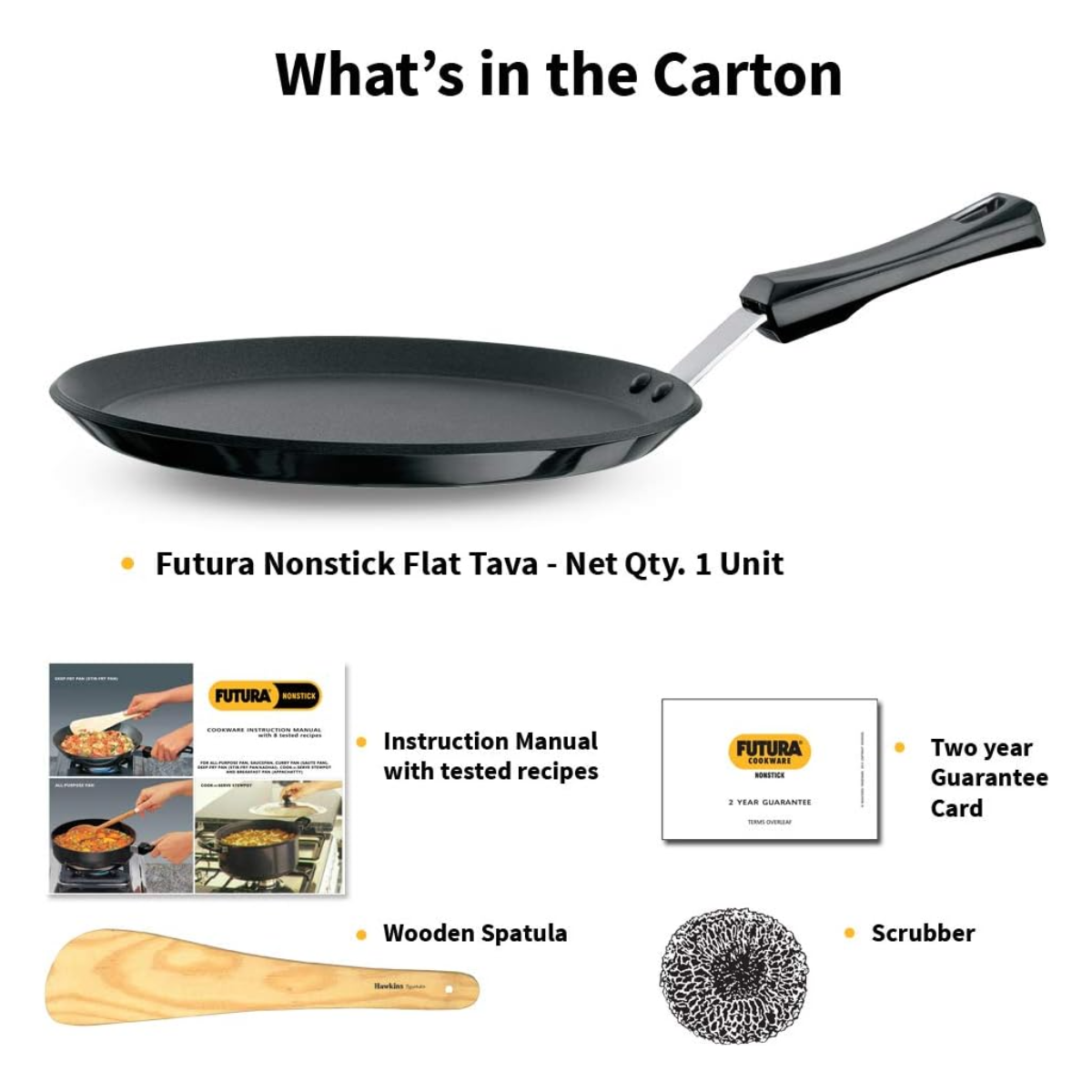 Hawkins Futura Nonstick Flat Tava with Plastic Handle – 30cm