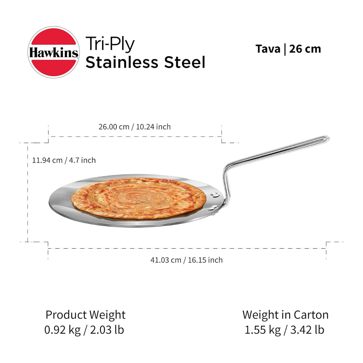 Hawkins Tri-Ply Stainless Steel Tawa – 26cm