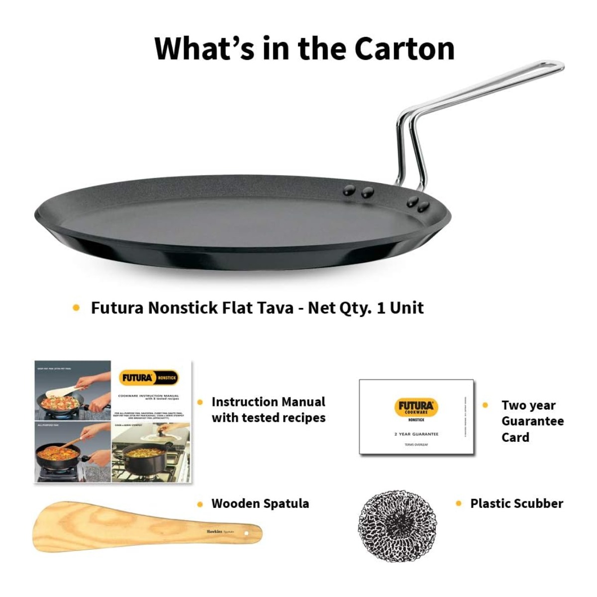 Hawkins Futura Non-Stick Flat Tava – 30 cm with Stainless Steel Handle