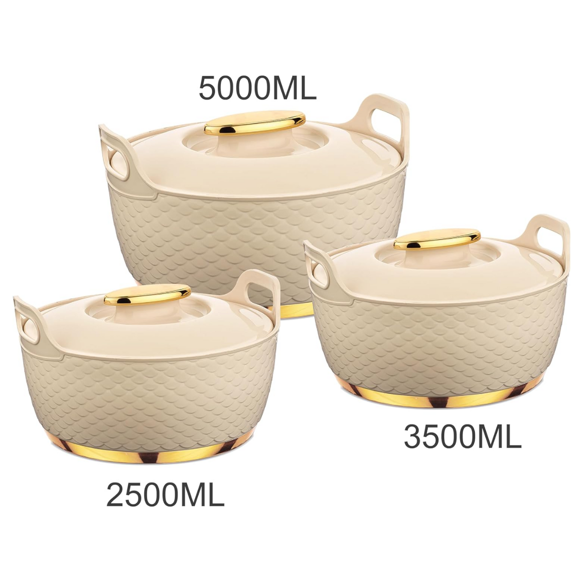 Asian Majestic Gold Stainless Steel Insulated Hotpot – 2500ML, 3500ML, 5000ML (Beige)