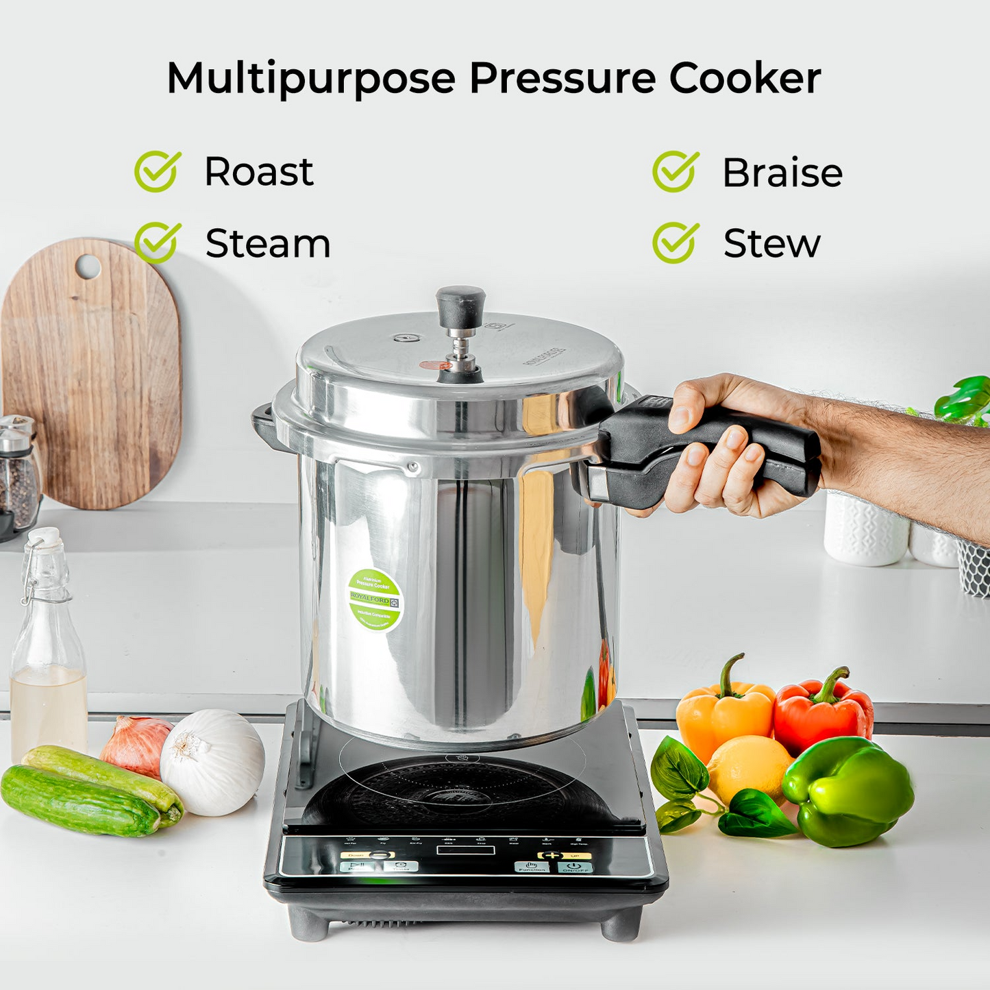Royalford 12L Lightweight aluminium stovetop pressure cooker