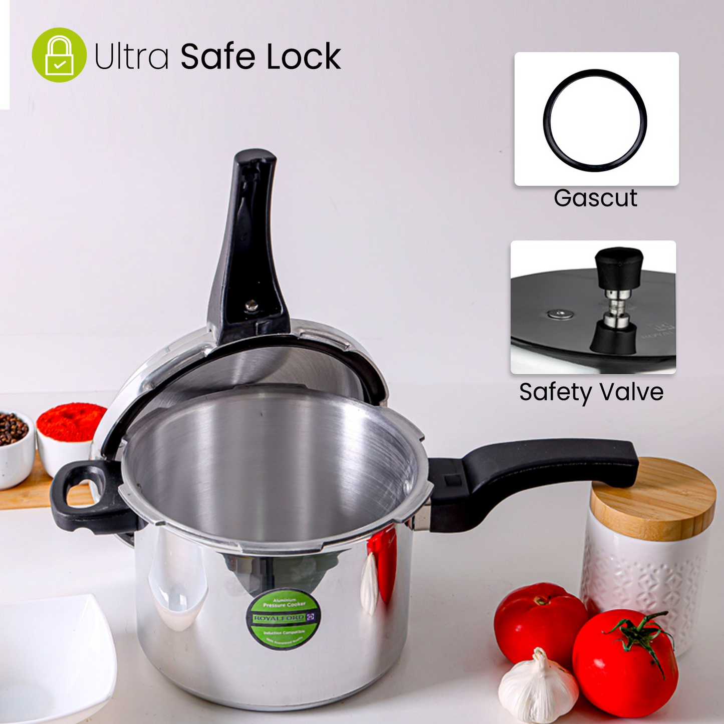 Royalford 5L Lightweight aluminium stovetop pressure cooker