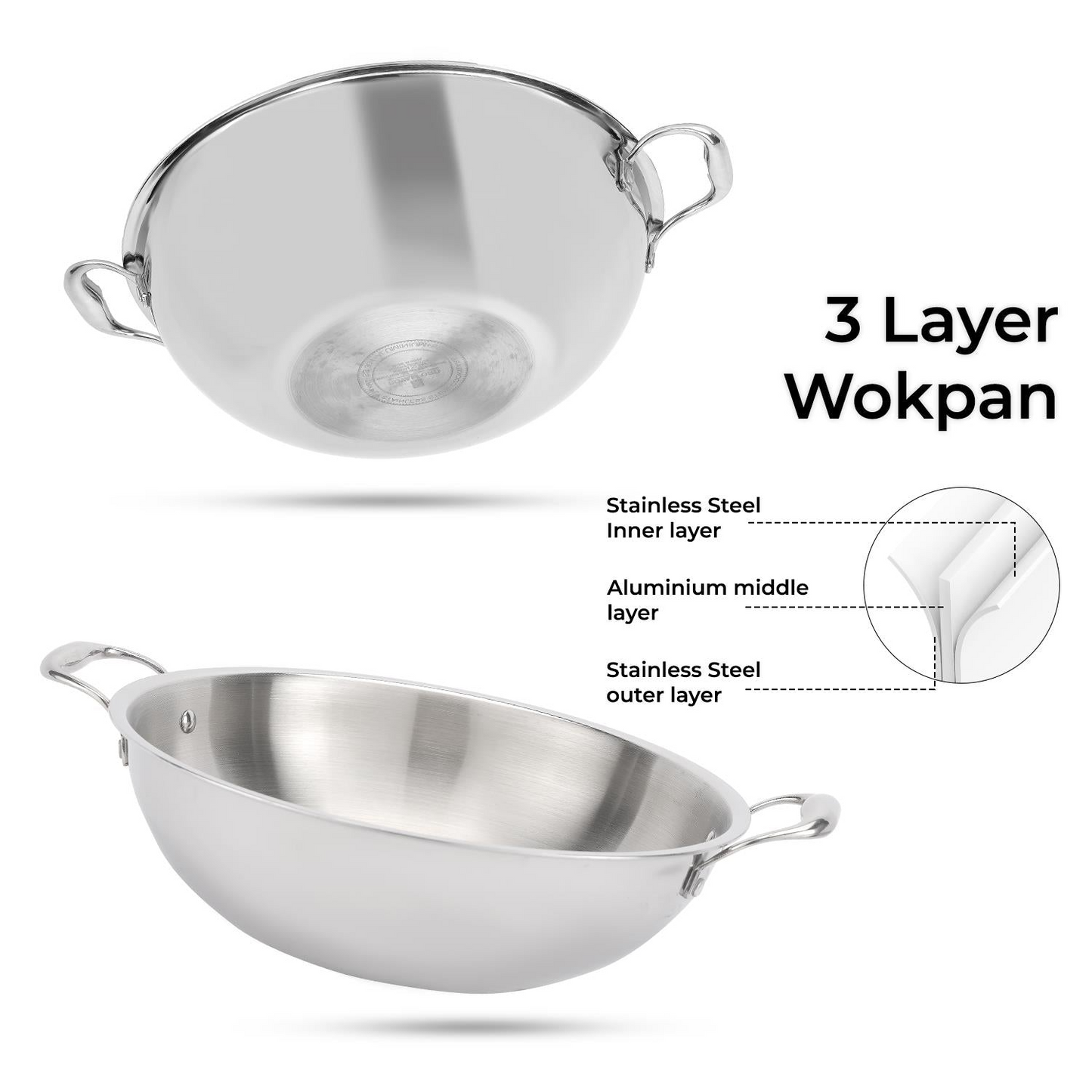 Royalford triply stainless steel wok with lid 32cm