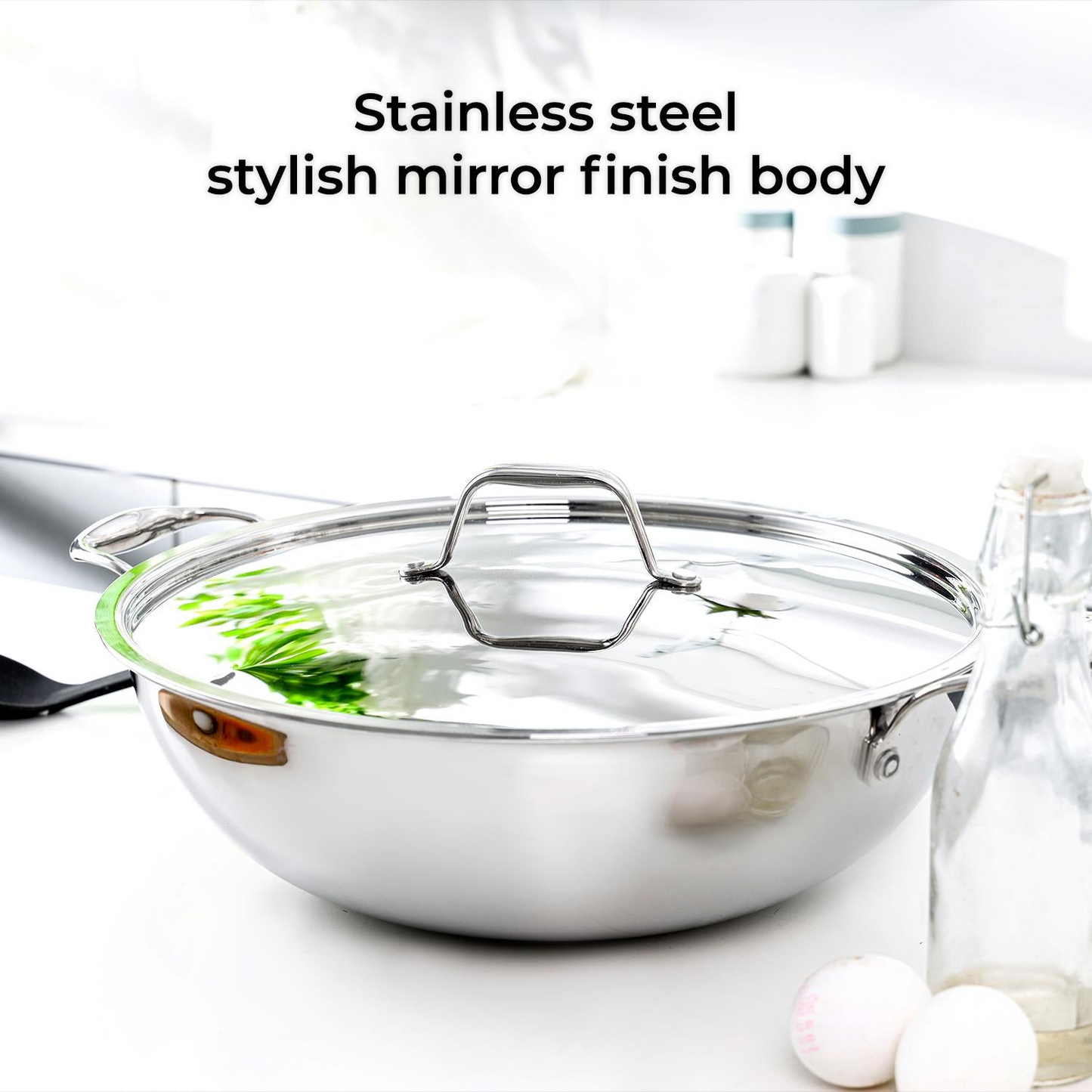 Royalford triply stainless steel wok with lid 32cm