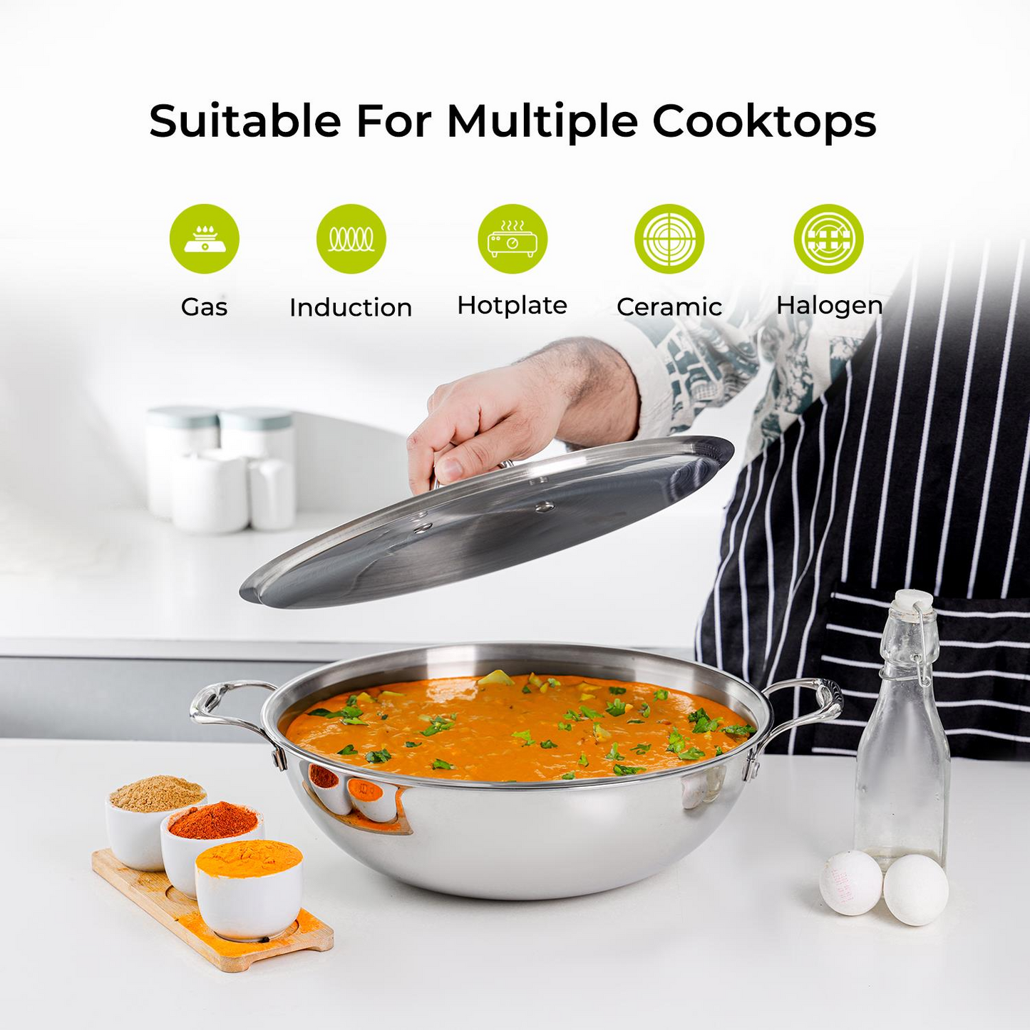 Royalford triply stainless steel wok with lid 32cm