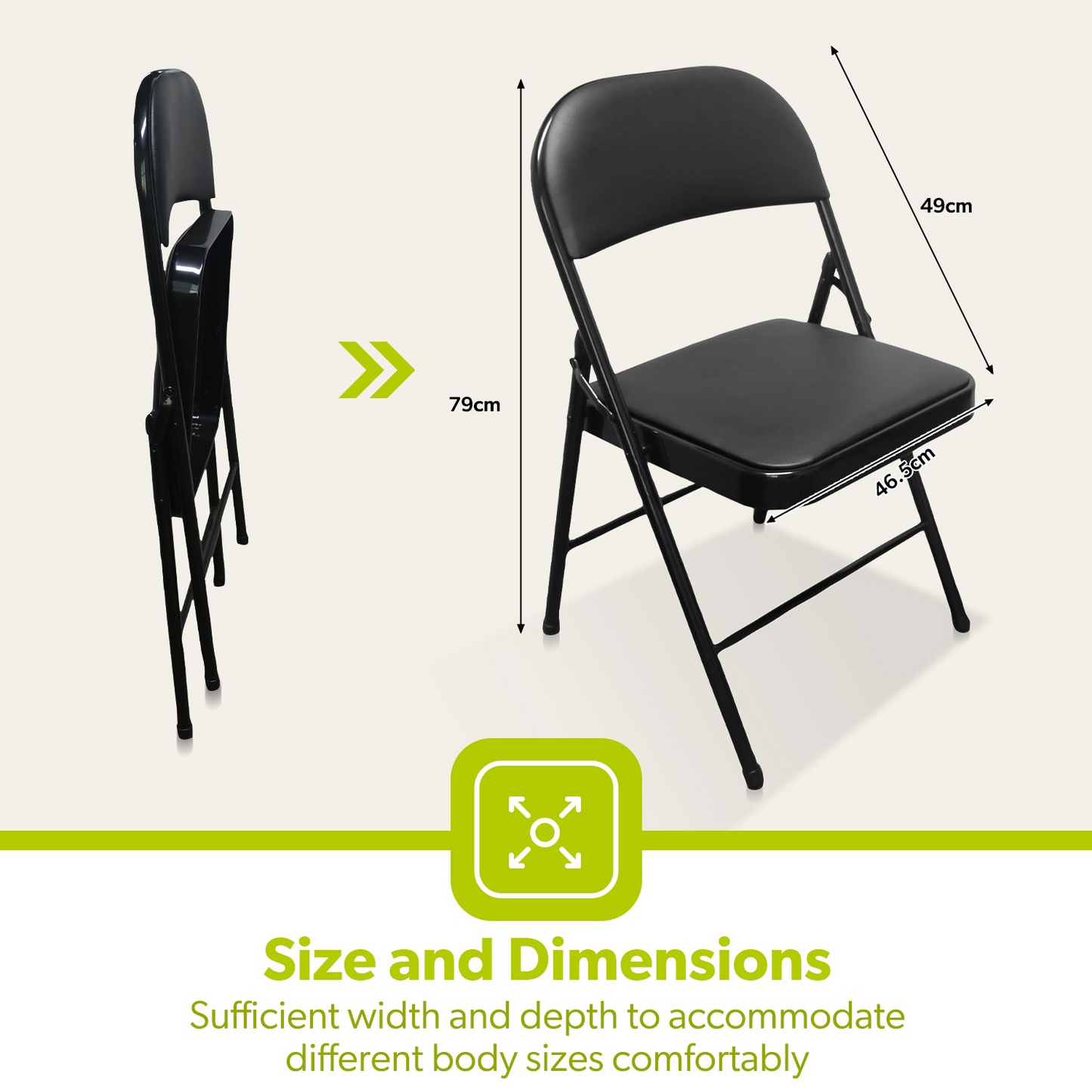 Royalford Foldable cushioned indoor and outdoor chair - Black