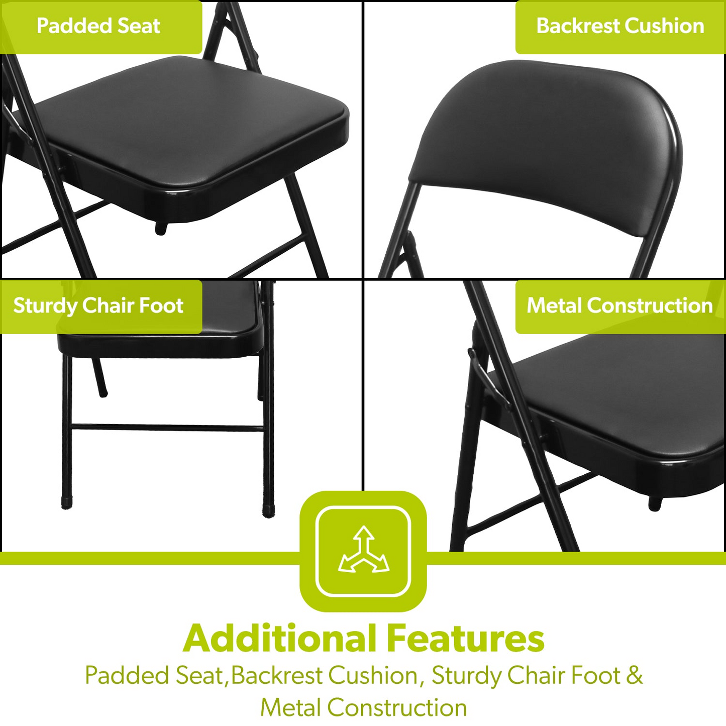 Royalford Foldable cushioned indoor and outdoor chair - Black