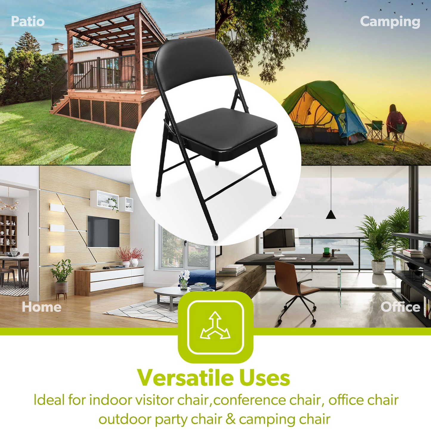 Royalford Foldable cushioned indoor and outdoor chair - Black