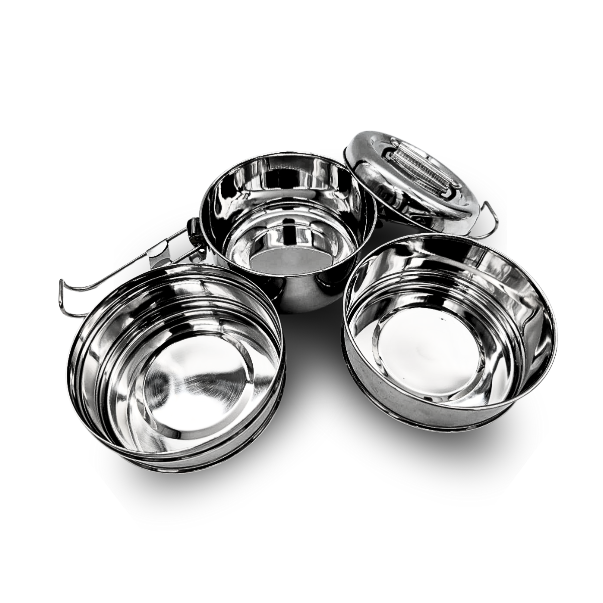 3-Tier Stainless Steel Tiffin Box - 12.5cm Diameter, 15.5cm Height