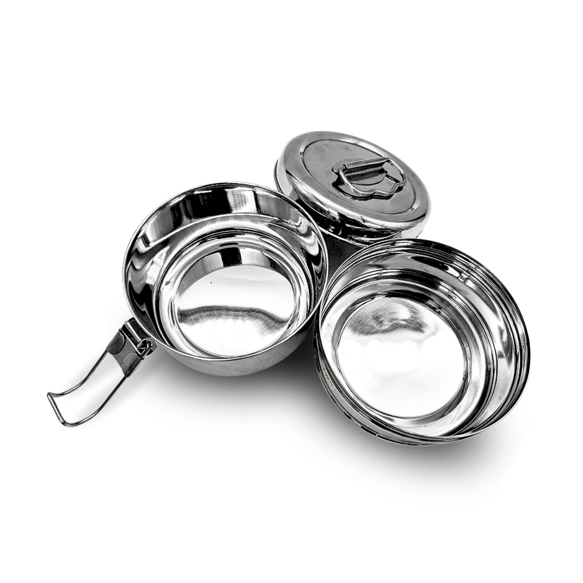 2-Tier Stainless Steel Tiffin Box - 14cm Diameter, 12.5cm Height